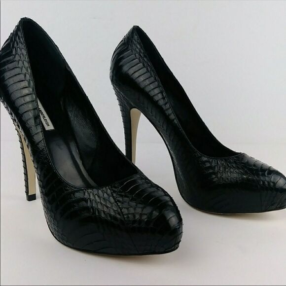 Kathryn Amberleigh Black Snake Platform Leather Heels 9.5 - Picture 3 of 8